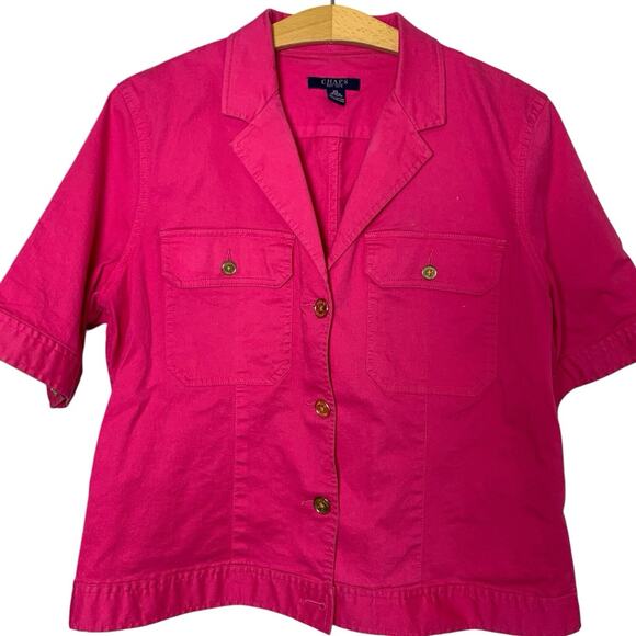 Chaps Jacket Womens Size XL Fuchsia Colorful Gold Button Front Collar 3/4 Sleeve - Picture 2 of 7